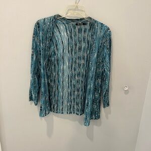 NIC+ZOE Blue Ribbed 3/4 Sleeve Blouse
